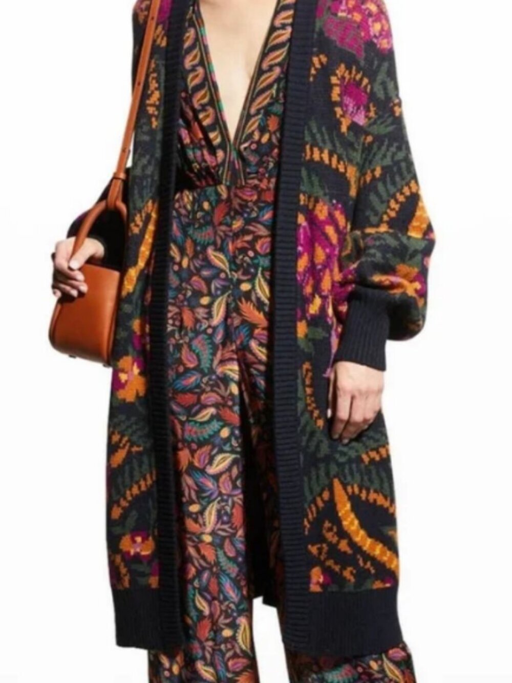 FARM Rio Flowerdoscopic Floral Knit Duster Cardigan Sz XS MSRP $200